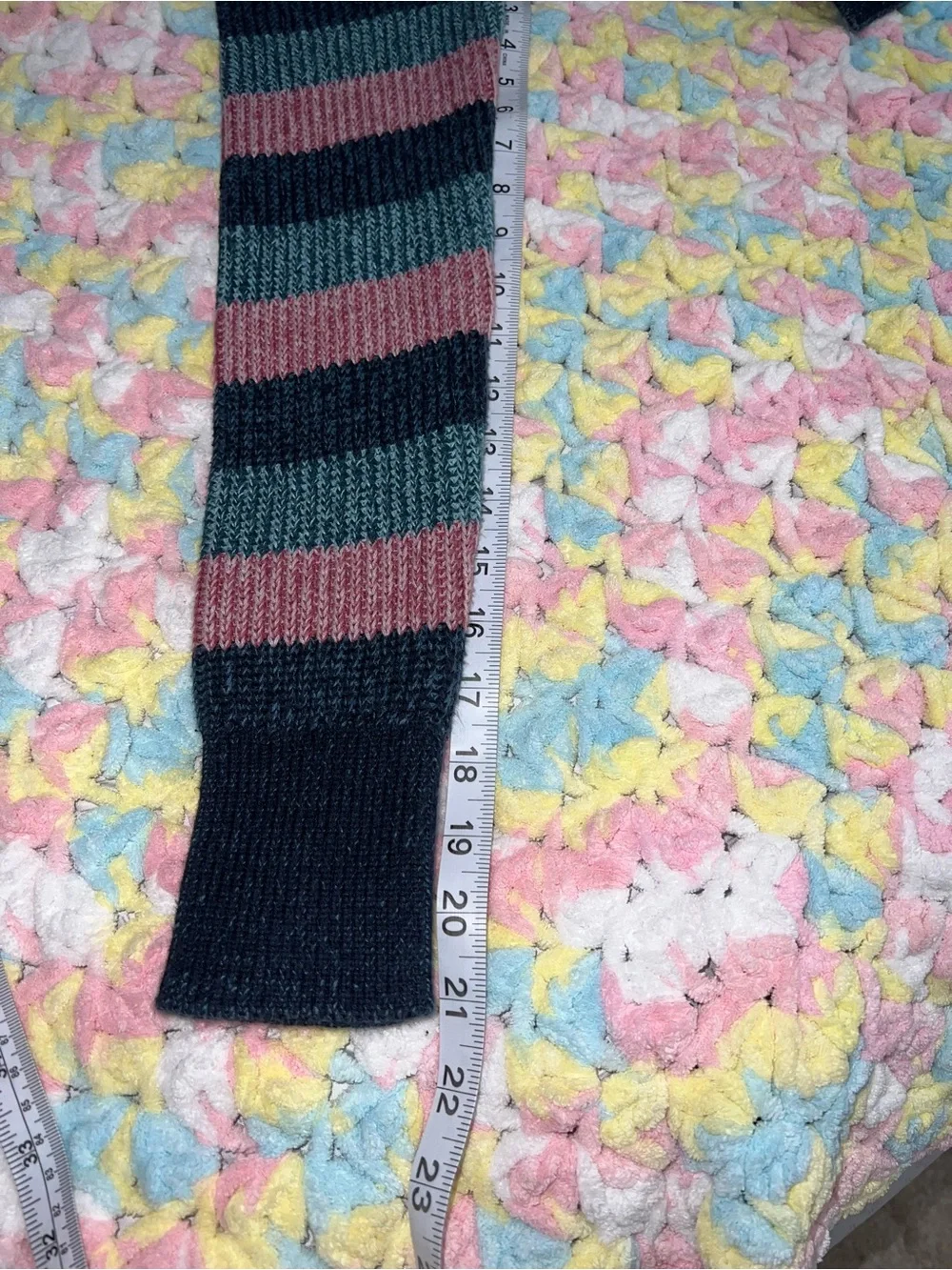 L.L. Bean Womens L Pullover Crewneck Sweater Pink Navy Teal Striped Cotton Knit - Picture 7 of 7